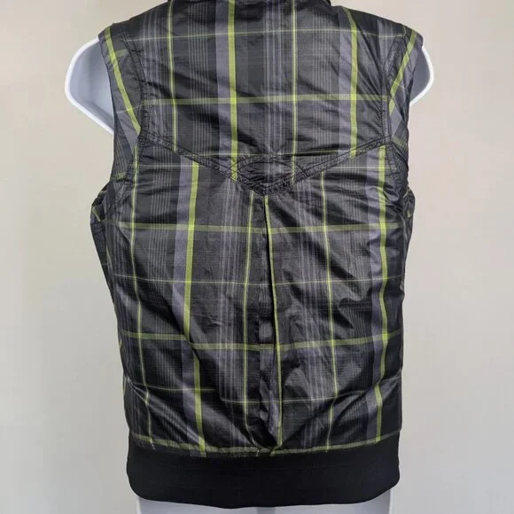 Nike Women’s M Reversible Golf Vest Gray Purple Green Plaid Full Zip Pocket Hood - Picture 6 of 10